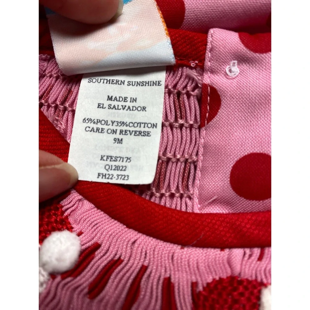 Southern Sunshine Smocked Santa Christmas Romper Pink Red Polka Dot 9M FH22-3723